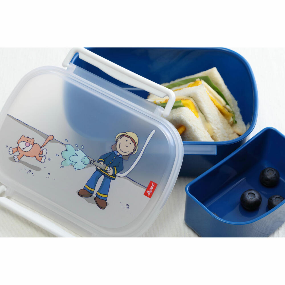 sigikid Brotzeitbox Frido Firefighter, Brotbox, Brotdose, Butterbrotdose, Vesperdose, Kinder, Kunststoff, Blau, 24474