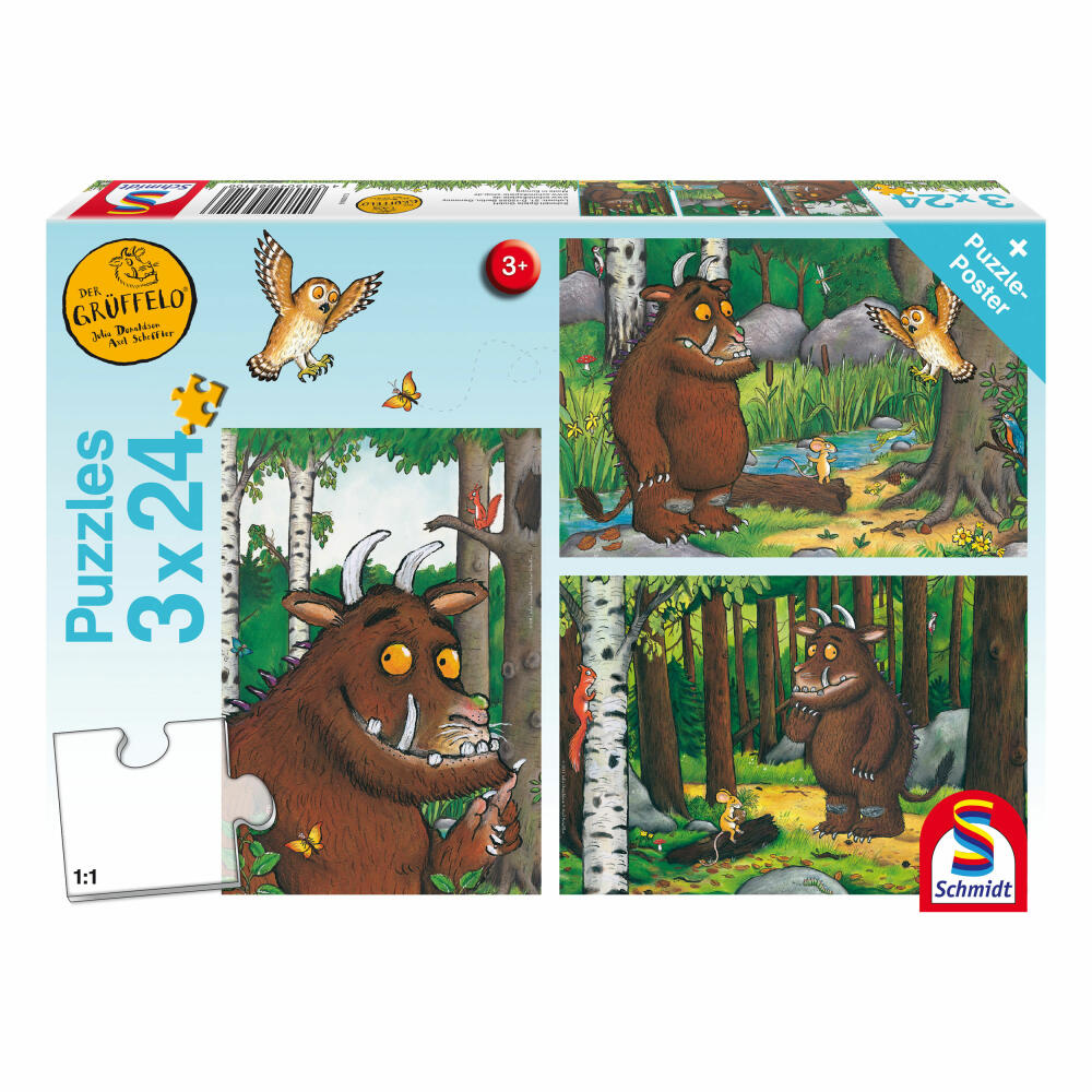 Schmidt Spiele Grüffelo Mein Freund der Grüffelo, Kinderpuzzle, 3 x 24Teile, Puzzle, Puzzlespiel, Ab 3 Jahren, 56210