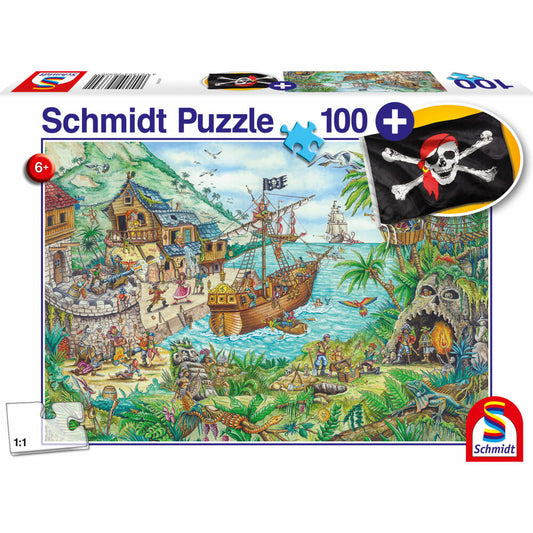 Schmidt Spiele Kinderpuzzle In der Piratenbucht, Standard, Kinder Puzzle, mit Piratenflagge, 100 Teile, Ab 6 Jahre, 56330