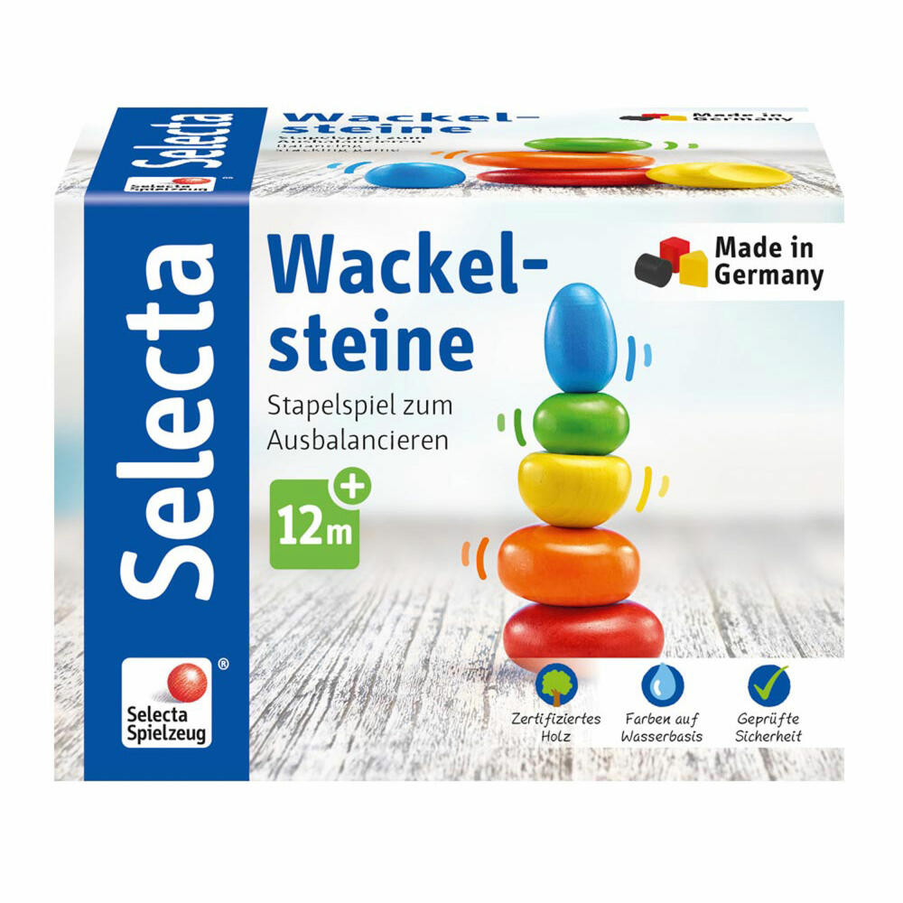 Selecta Spielzeug Wackelsteine, Wackel Steine, Kleinkindspiel, Kleinkindspielzeug, Holz, 6 cm, 62009