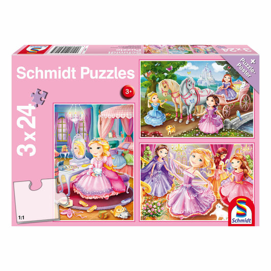 Schmidt Spiele Puzzleposter Märchenhafte Prinzessin, Kinderpuzzle, 3 x 24 Teile, Puzzle, Puzzlespiel, Ab 3 Jahren, 56217