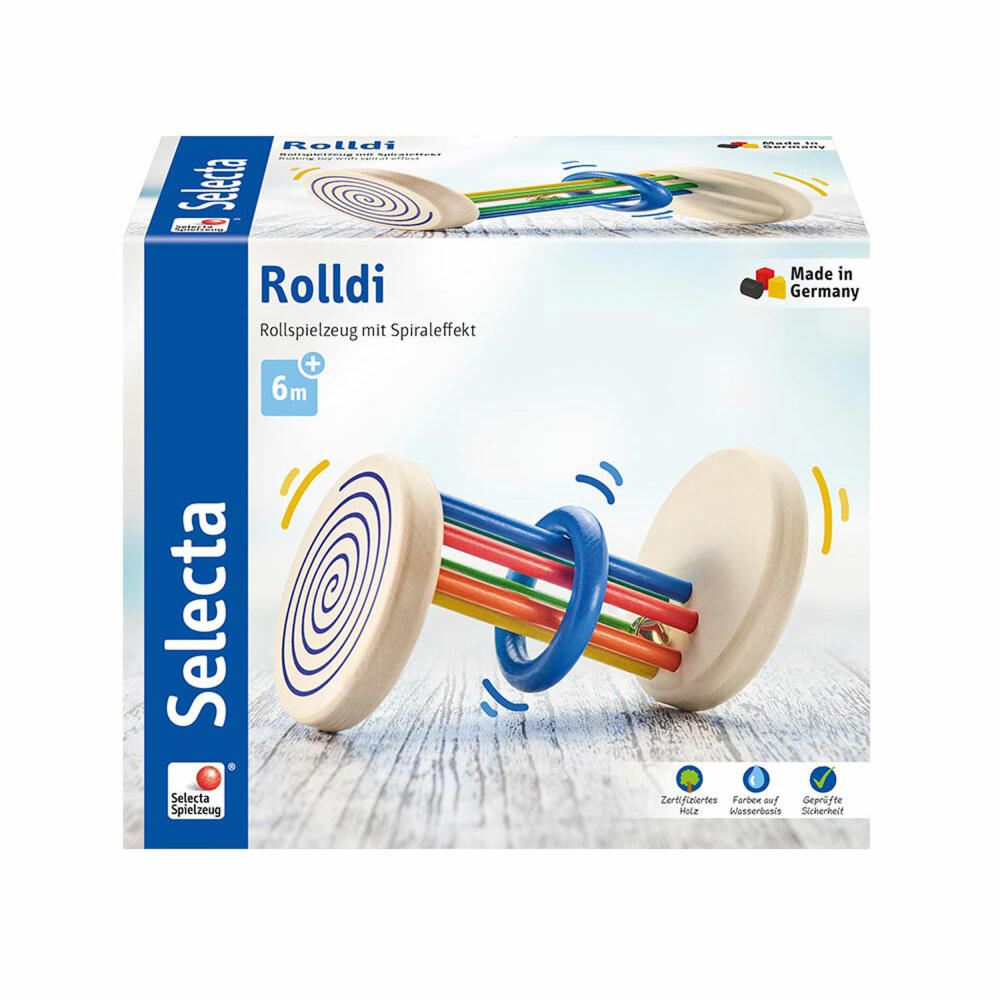 Selecta Spielzeug Rolldi, Rollspielzeug mit Sprialeffekt, Babyspiel, Babyspielzeug, Spiel, Holz, 15 cm, 61001