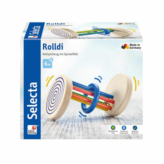 Selecta Spielzeug Rolldi, Rollspielzeug mit Sprialeffekt, Babyspiel, Babyspielzeug, Spiel, Holz, 15 cm, 61001