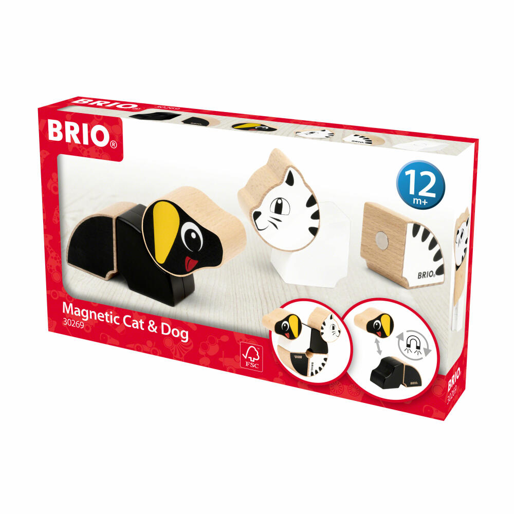 BRIO Magnet-Tiere Hund und Katze, 6-tlg., Magnetisches Spielzeug, Holzspielzeug, Kleinkind, 30269