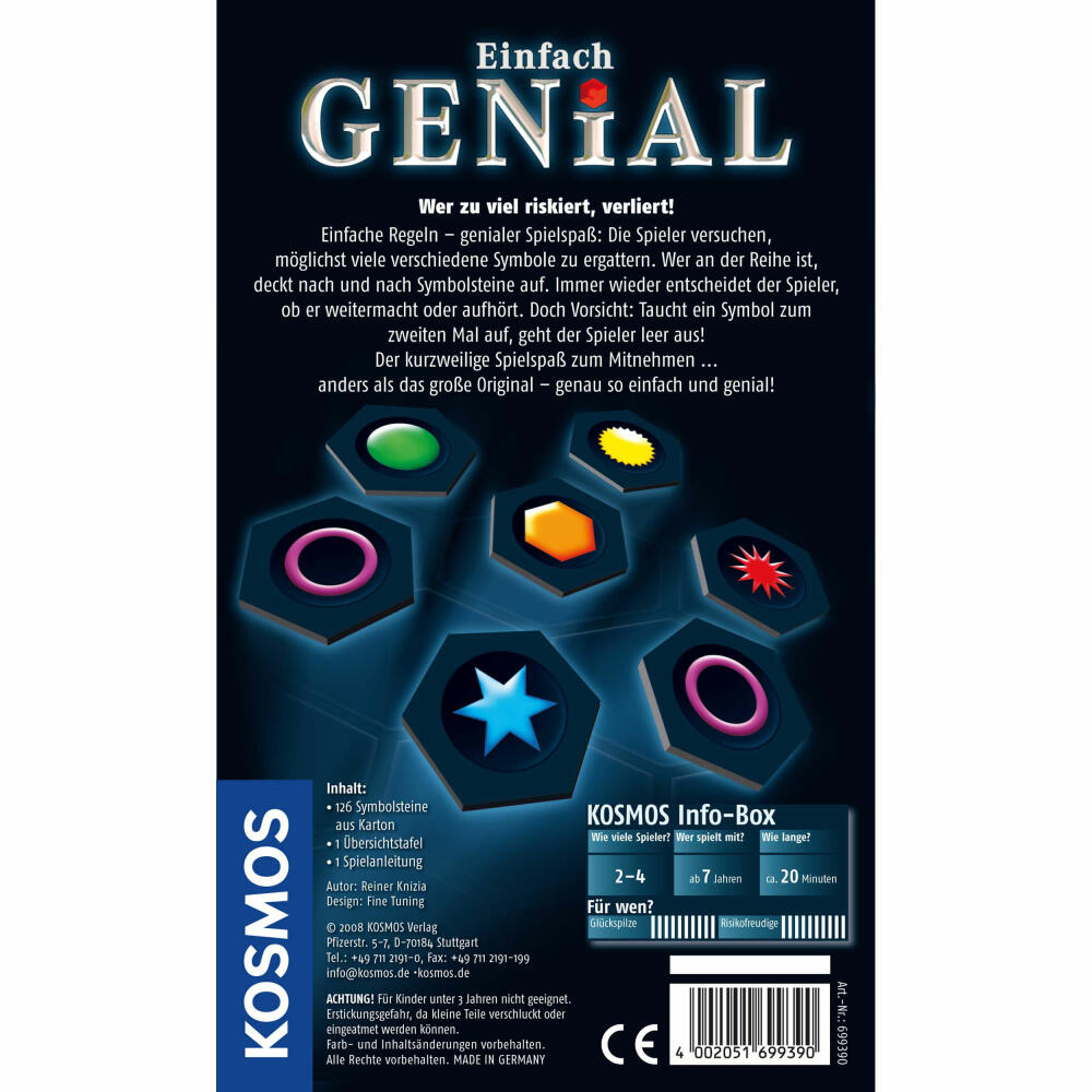 KOSMOS Einfach Genial - Mitbringspiel, Symbolsteine, Spiel, ab 7 Jahren, 699390