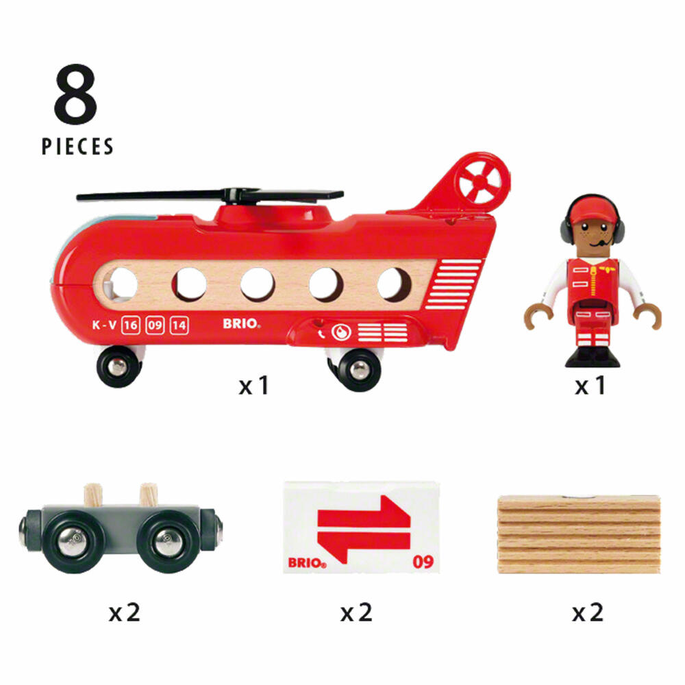 BRIO Eisenbahn-Transporthubschrauber, 8-tlg., Hubschrauber, Holzspielzeug, Holz Spielzeug, 33886