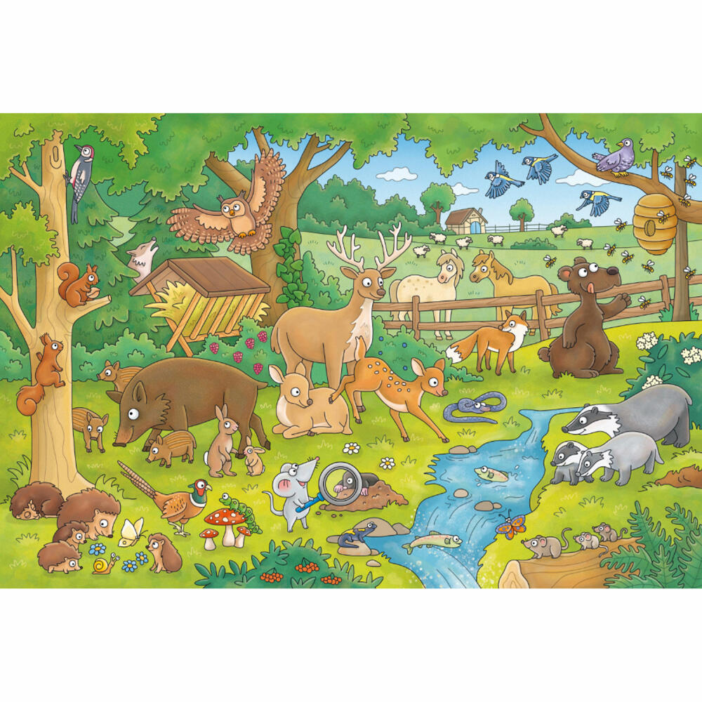 Schmidt Spiele Mauseschlau & Bärenstark Reise in die Natur, mit Add-On, Kinderpuzzle, Kinder Puzzle, Kinderpuzzles, 3 x 48 Teile, 56413