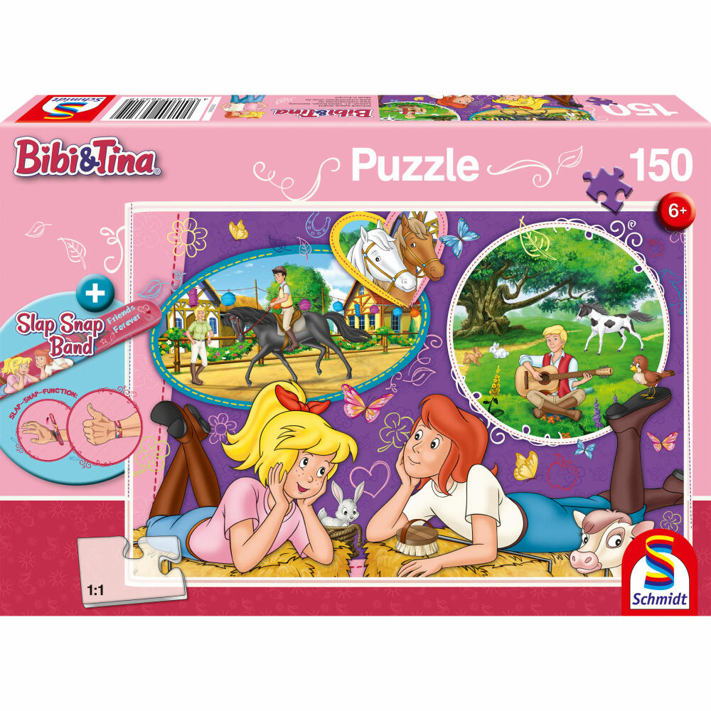 Schmidt Spiele Kinderpuzzle Bibi & Tina Freundinnen für immer, mit Slap Snap Band, Kinder Puzzle, Legespiel, 150 Teile, 56321