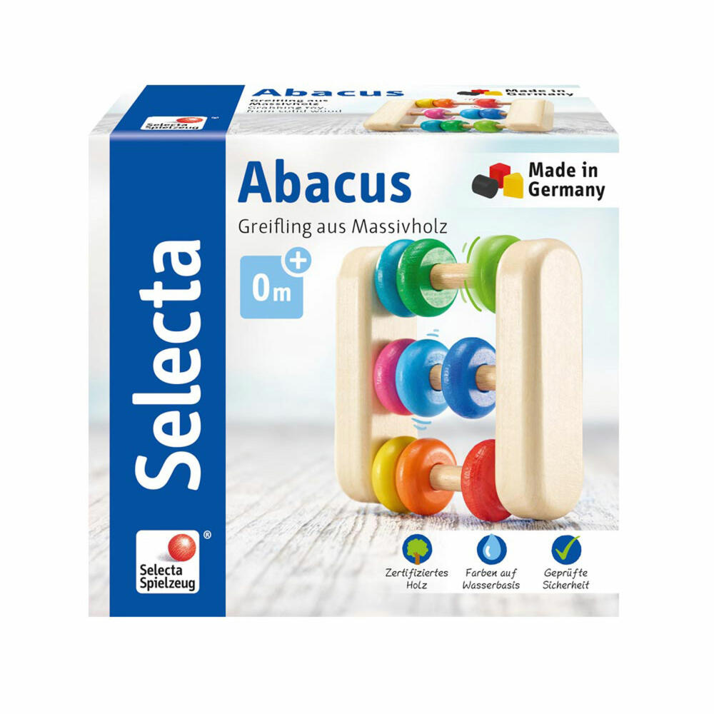 Selecta Spielzeug Abacus, Rassel, Babyspiel, Babyspielzeug, Baby Spiel, Holz, 8 cm, 61033