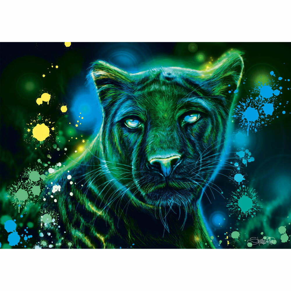 Schmidt Spiele Puzzle Neon Blau-grüner Panther, Sheena Pike, Erwachsenenpuzzle, 1000 Teile, 58517