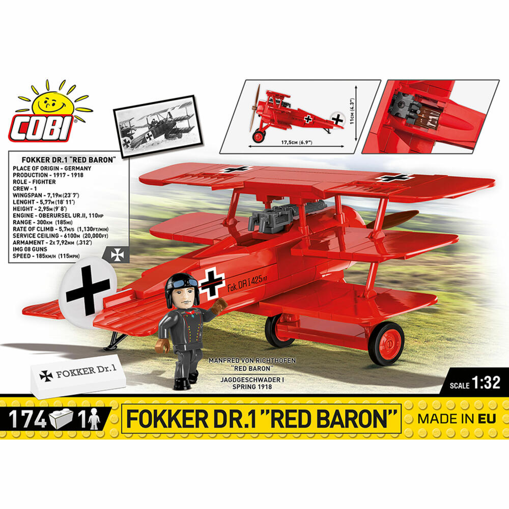 Cobi Klemmbausteinset Fokker Dr.1 Roter Baron, Great War, Dreidecker-Flugzeug, Spielzeug, 174 Teile, 2986