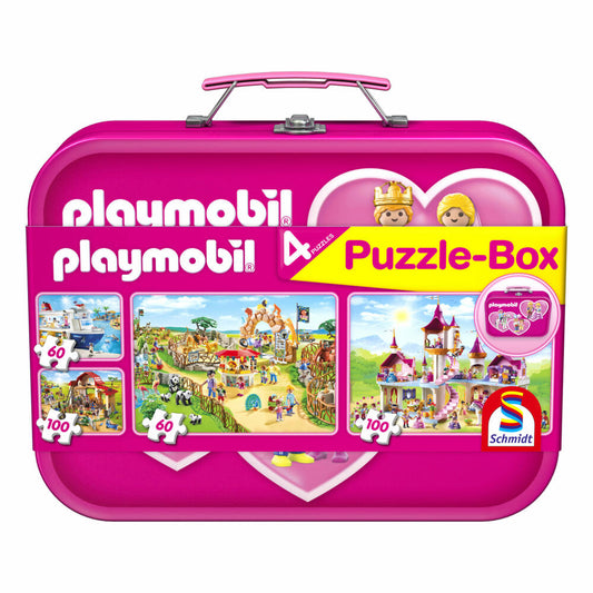 Schmidt Spiele Puzzle-Box Playmobil, Märchenpuzzle, 2 x 60 / 100 Teile, Pink, Puzzle, Puzzlespiel, Ab 6 Jahren, 56498