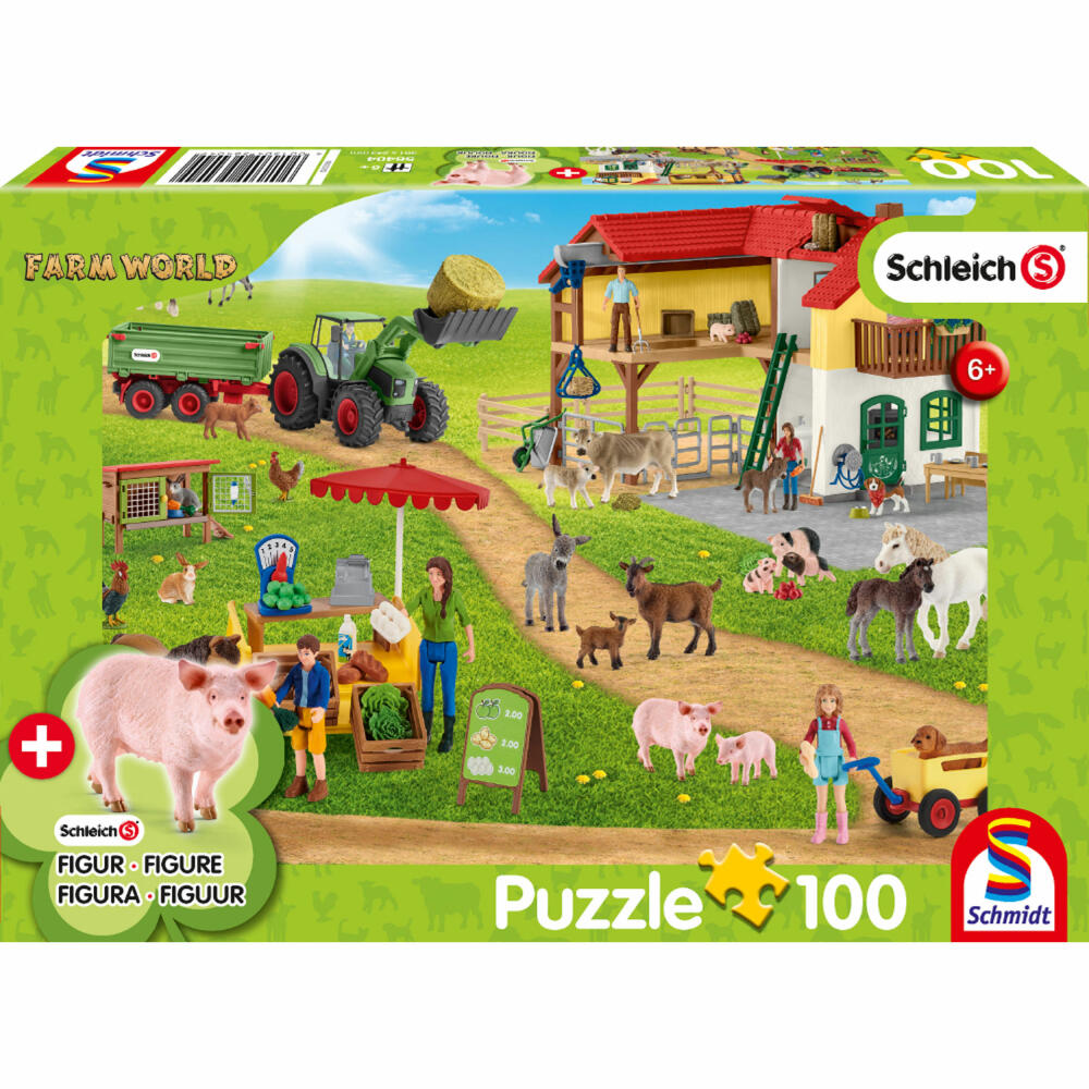 Schmidt Spiele Schleich Farm World Bauernhof und Hofladen, mit Figur, Kinderpuzzle, Kinder Puzzle, Kinderpuzzles, 100 Teile, 56404