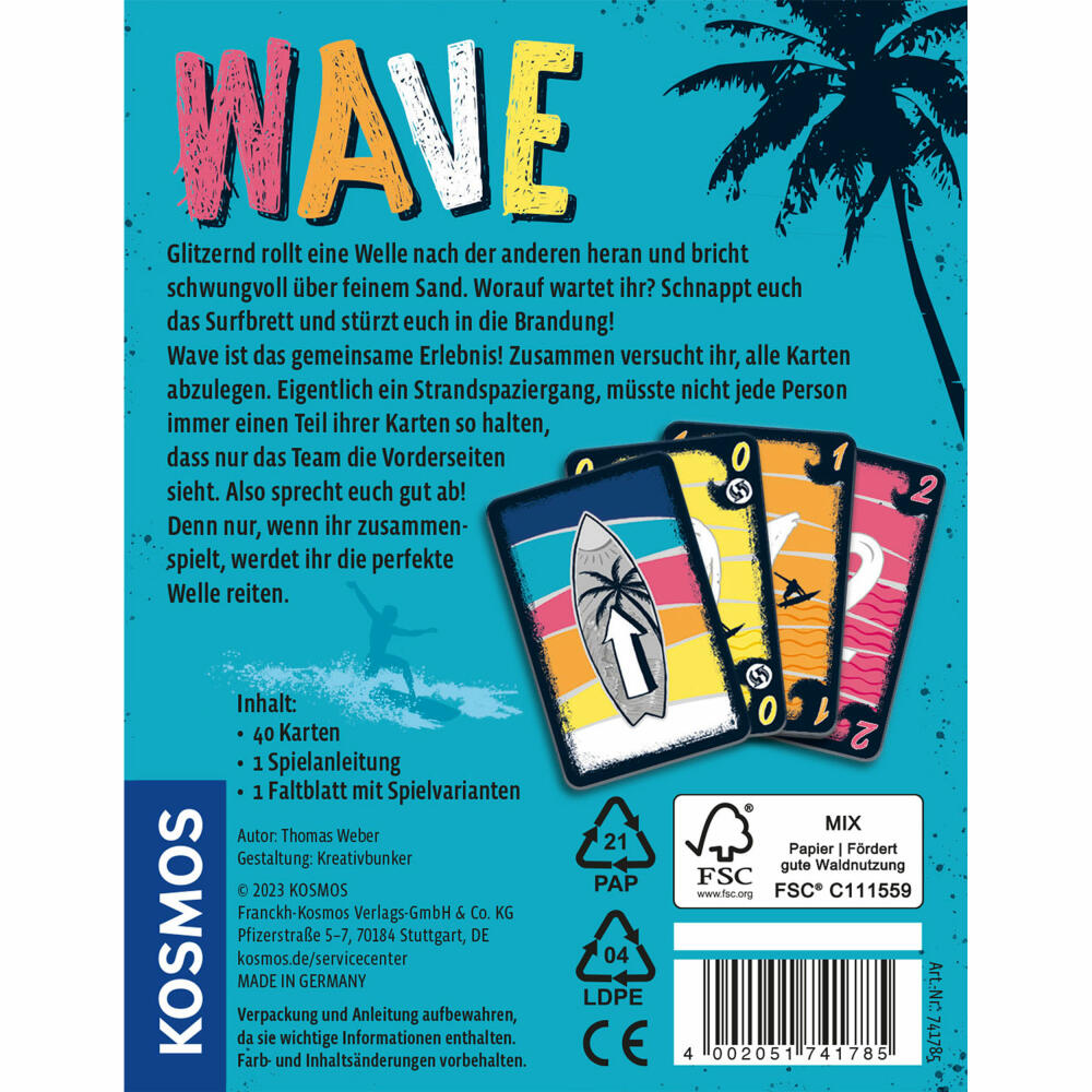 KOSMOS Wave, Kooperatives Kartenspiel, Gesellschaftsspiel, Familienspiel, ab 10 Jahren, 741785