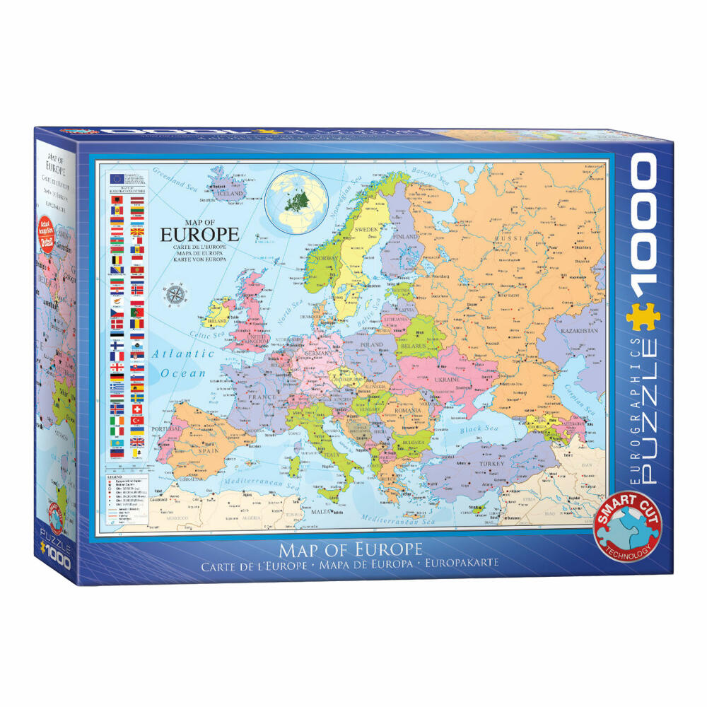 Eurographics Puzzle Karte von Europa, Landkarte, 1000 Teile, 68 x 48 cm, 6000-0789