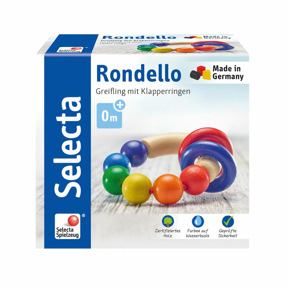 Selecta Spielzeug Rondello Greifling, Rassel, Babyspiel, Babyspielzeug, Holz, 7.5 cm, 61007