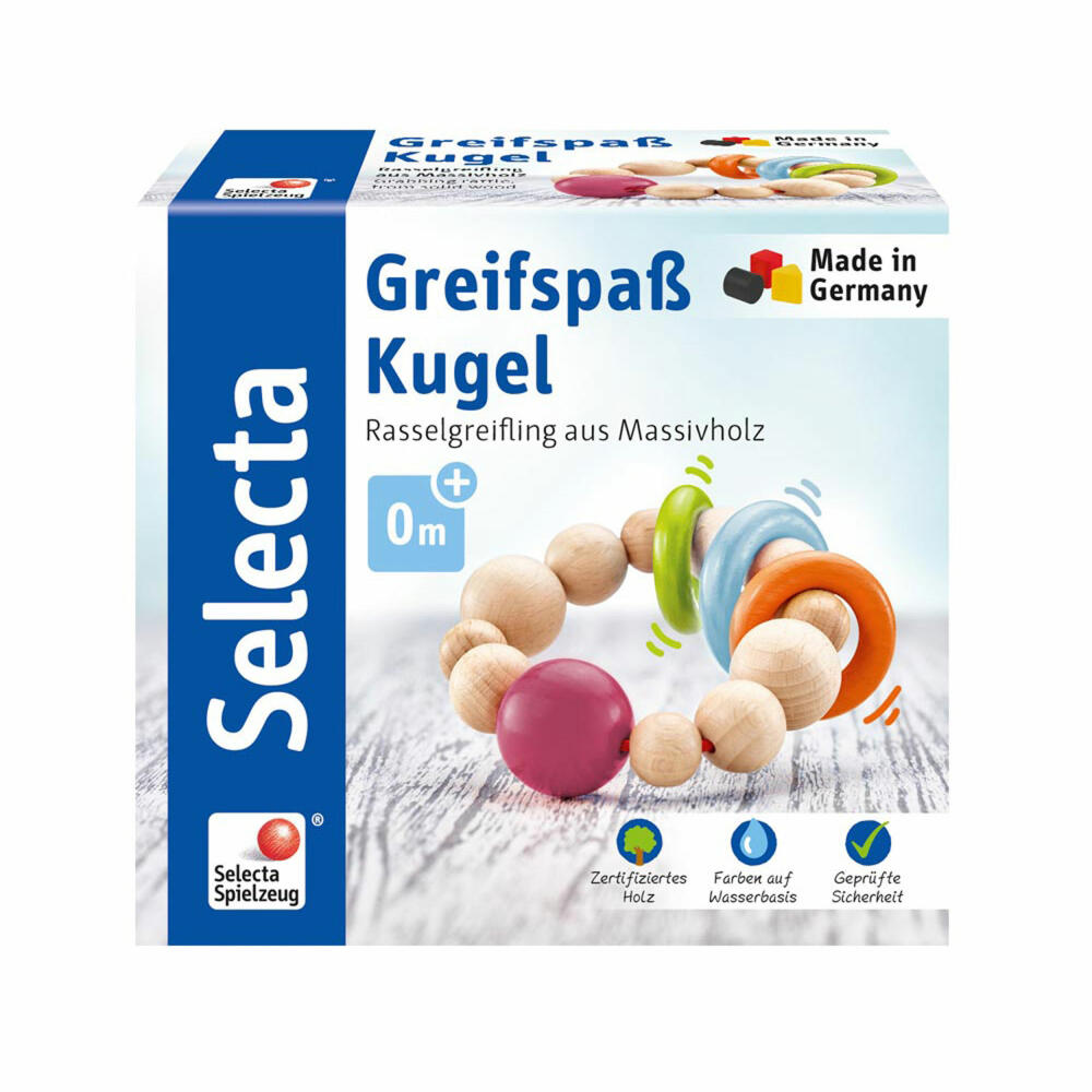 Selecta Spielzeug Greifspaß Kugel, Greifling, Babyspiel, Babyspielzeug, Holz, 9 cm, 61000