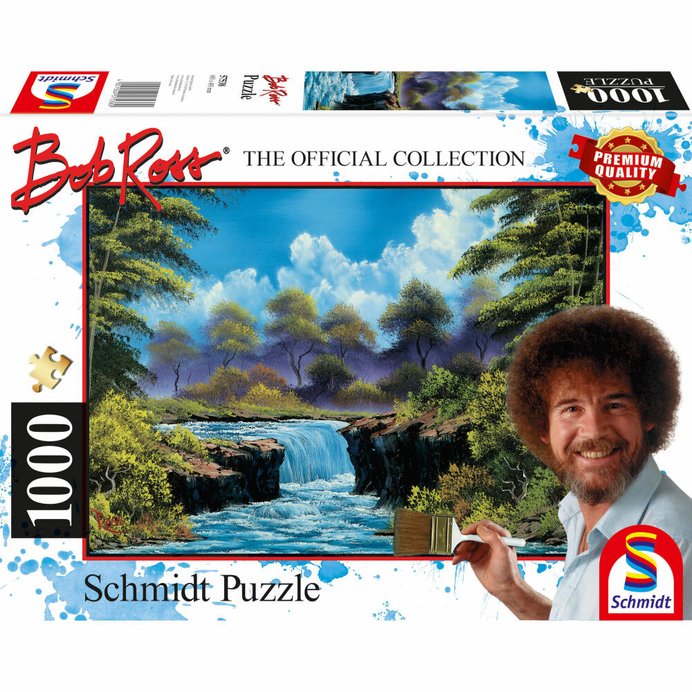 Schmidt Spiele Wasserfall auf der Lichtung, Bob Ross, Erwachsenenpuzzle, Puzzle, ab 12 Jahre, 1000 Teile, 57538