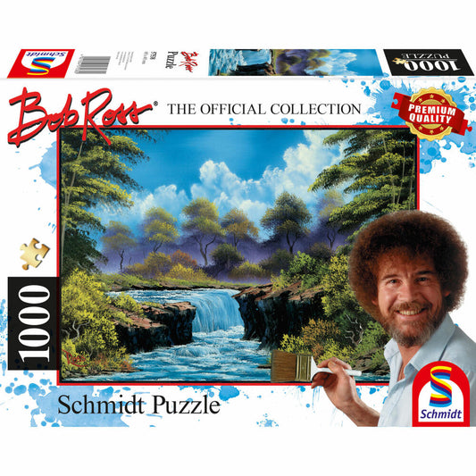 Schmidt Spiele Wasserfall auf der Lichtung, Bob Ross, Erwachsenenpuzzle, Puzzle, ab 12 Jahre, 1000 Teile, 57538