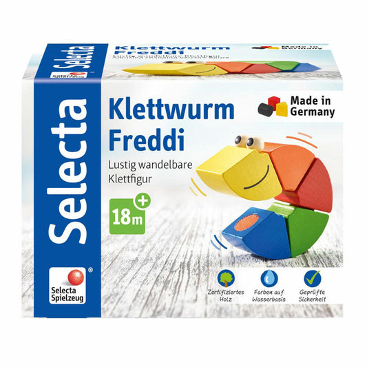 Selecta Spielzeug Klettwurm Freddi, Kletter Spiel, Kleinkindspiel, Kleinkindspielzeug, Holz, 16 cm, 62040