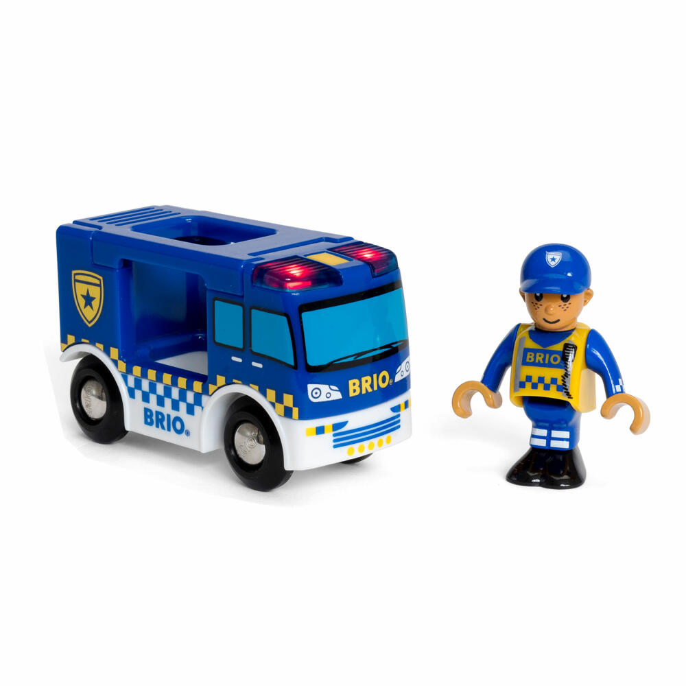 BRIO Polizeiwagen mit Licht und Sound, Polizei Wagen Holzspielzeug, Holz Spielzeug, 33825