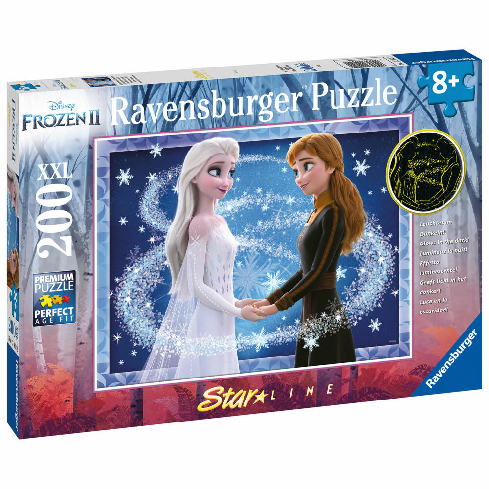 Ravensburger Puzzle Disney Frozen 2 Bezaubernde Schwestern, Starline, Kinderpuzzle, Leuchtfarbe, Die Eiskönigin, 200 Teile, 12952