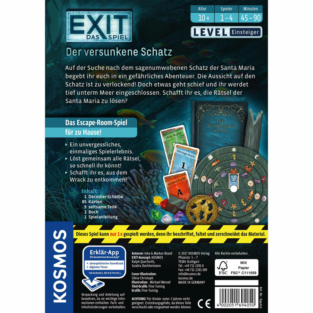 KOSMOS Exit - Das Spiel - Der versunkene Schatz, Escape-Spiel, Spiel, Level Einsteiger, ab 10 Jahren, 694050