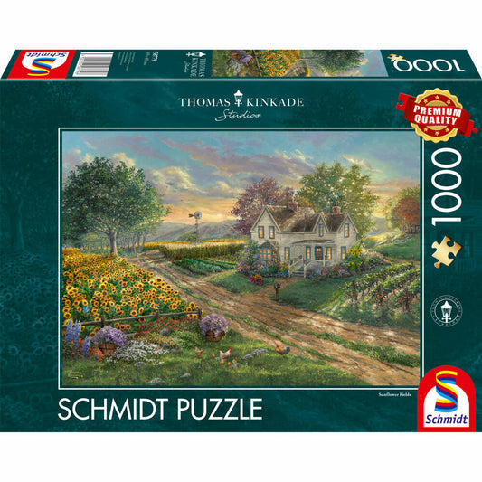 Schmidt Spiele Puzzle Sonnenblumenfelder, Thomas Kinkade, Erwachsenenpuzzle, 1000 Teile, 58779