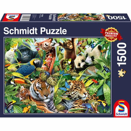 Schmidt Spiele Puzzle Kunterbunte Tierwelt, Erwachsenenpuzzle, Premium, 1500 Teile, 57385