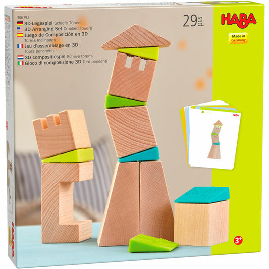 HABA 3D-Legespiel Schiefe Türme, Kreativbausteine, Bausteine, Spielzeug, ab 3 Jahren, 1306792001
