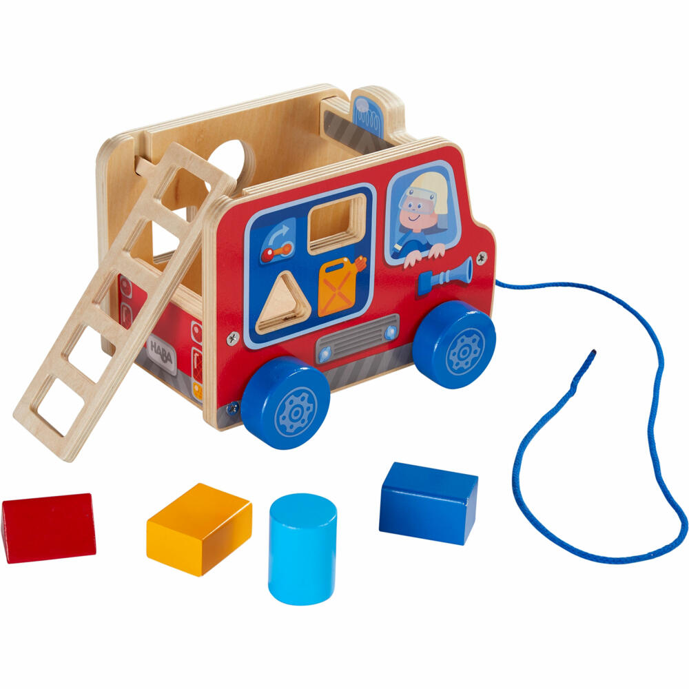 HABA Ziehfigur Feuerwehrauto, Nachziehauto, Nachziehspielzeug, Spielzeug, ab 12 Monaten, 1304317001