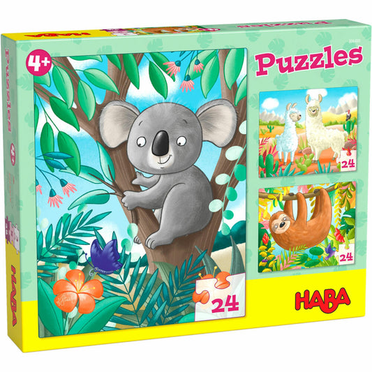 HABA Puzzles Koala, Faultier & Co., Kinderpuzzle, Puzzle, Kinder, ab 4 Jahren, 3 x 24 Teile, 1306480001