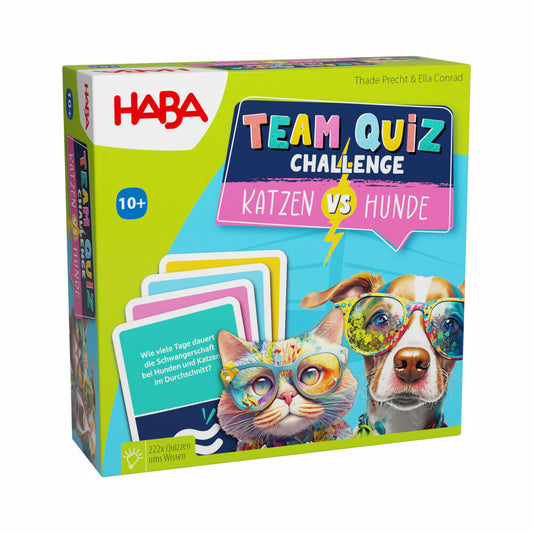 HABA Team Quiz Challenge - Katzen vs. Hunde, Quizspiel, Wissensspiel, Familienspiel, ab 10 Jahren, 2010894001