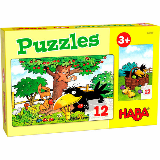 HABA Puzzles Obstgarten, Kinderpuzzle, Puzzle, Kinder, ab 3 Jahren, 2 x 12 Teile, 1306163001