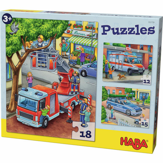 HABA Puzzles Polizei, Feuerwehr & Co., Kinderpuzzle, Puzzle, Kinder, ab 3 Jahren, 1302759001