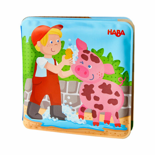 HABA Badebuch Waschtag bei Schwein & Kuh, Badespielzeug, Spielbuch, Kinder, Spielzeug, ab 18 Monaten, 2011705001