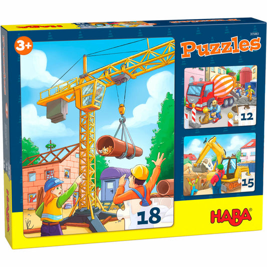 HABA Puzzles Baustellenfahrzeuge, Kinderpuzzle, Puzzle, Kinder, ab 3 Jahren, 1305883001