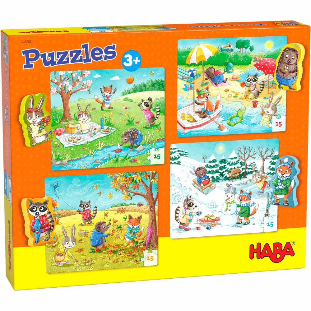 HABA Puzzles Jahreszeiten, Kinderpuzzle, Puzzle, Kinder, ab 3 Jahren, 4 x 15 Teile, 1301888001