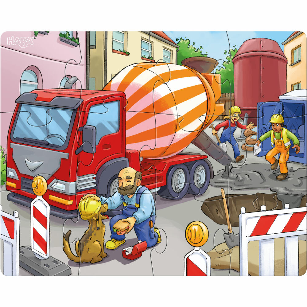 HABA Puzzles Baustellenfahrzeuge, Kinderpuzzle, Puzzle, Kinder, ab 3 Jahren, 1305883001