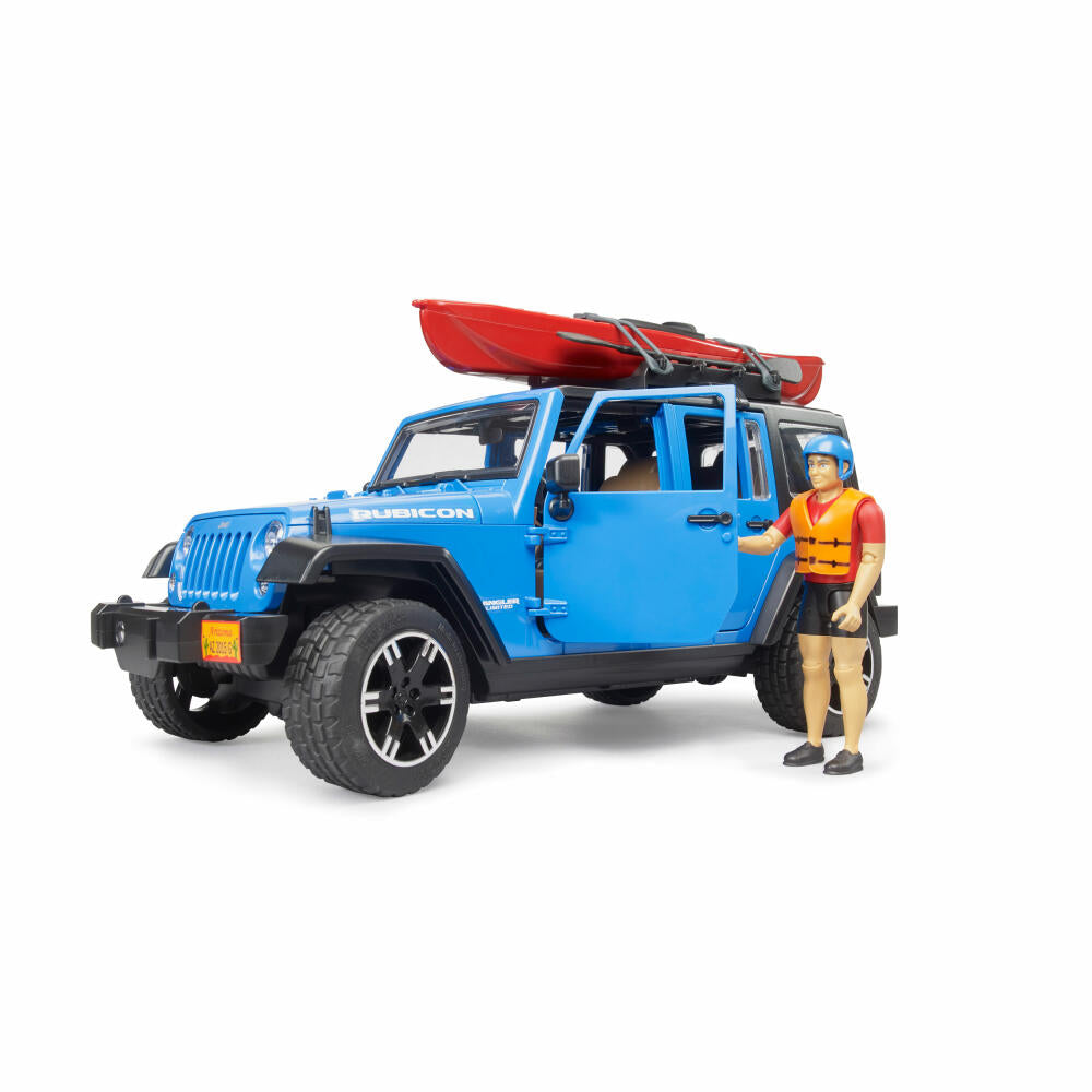 Bruder Jeep Wrangler Rubicon Unlimited mit Kajak und Figur, Spielzeugauto, Spielzeug Auto, 02529