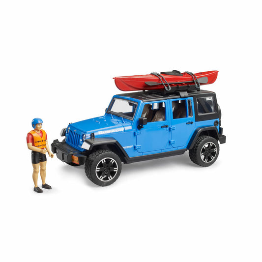 Bruder Jeep Wrangler Rubicon Unlimited mit Kajak und Figur, Spielzeugauto, Spielzeug Auto, 02529