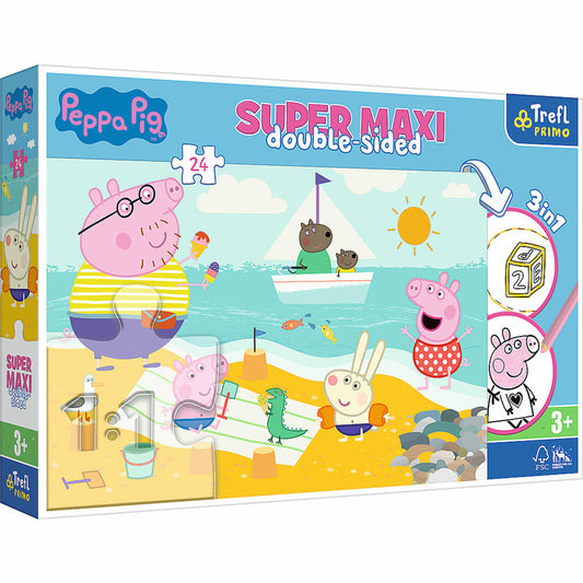 Trefl Primo Super Maxi Puzzle und Malvorlage Peppa Pig, 24 Teile, 60 x 40 cm, 41010