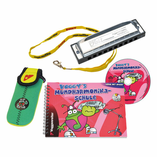 Voggenreiter Voggys Mundharmonika-Set, 3-tlg., Kinder, Harmonika, Musikinstrument, Mundharmonika-Schule, Instrument, Metall, ab 6 Jahre, 450