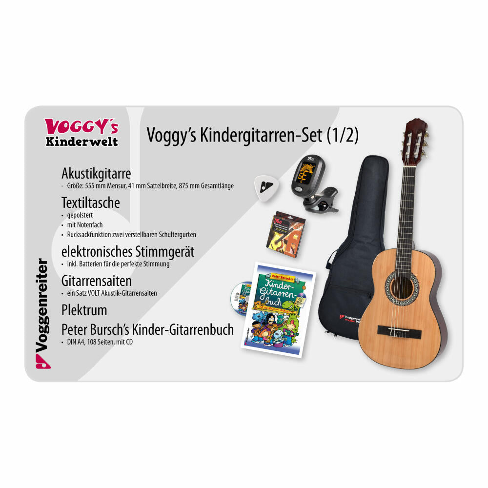 Voggenreiter Voggy Kinder-Gitarren-Set 1/2, 6-tlg., Akustikgitarre, Akustik Gitarre, Erstgitarre, Kindergitarre, Stimmgerät, Ab 6 Jahre, 492