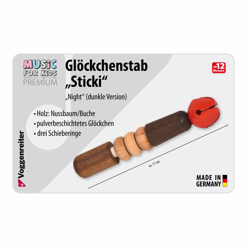 Voggenreiter Music For Kids Premium Glöckchen-Stab Sticki Night, Rassel, Klangspielzeug, Holzklangspielzeug, 1042