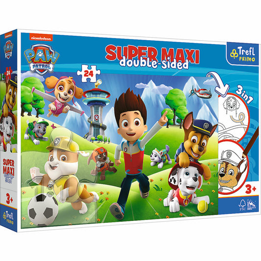 Trefl Primo Super Maxi Puzzle und Malvorlage PAW Patrol, 24 Teile, 60 x 40 cm, 41001