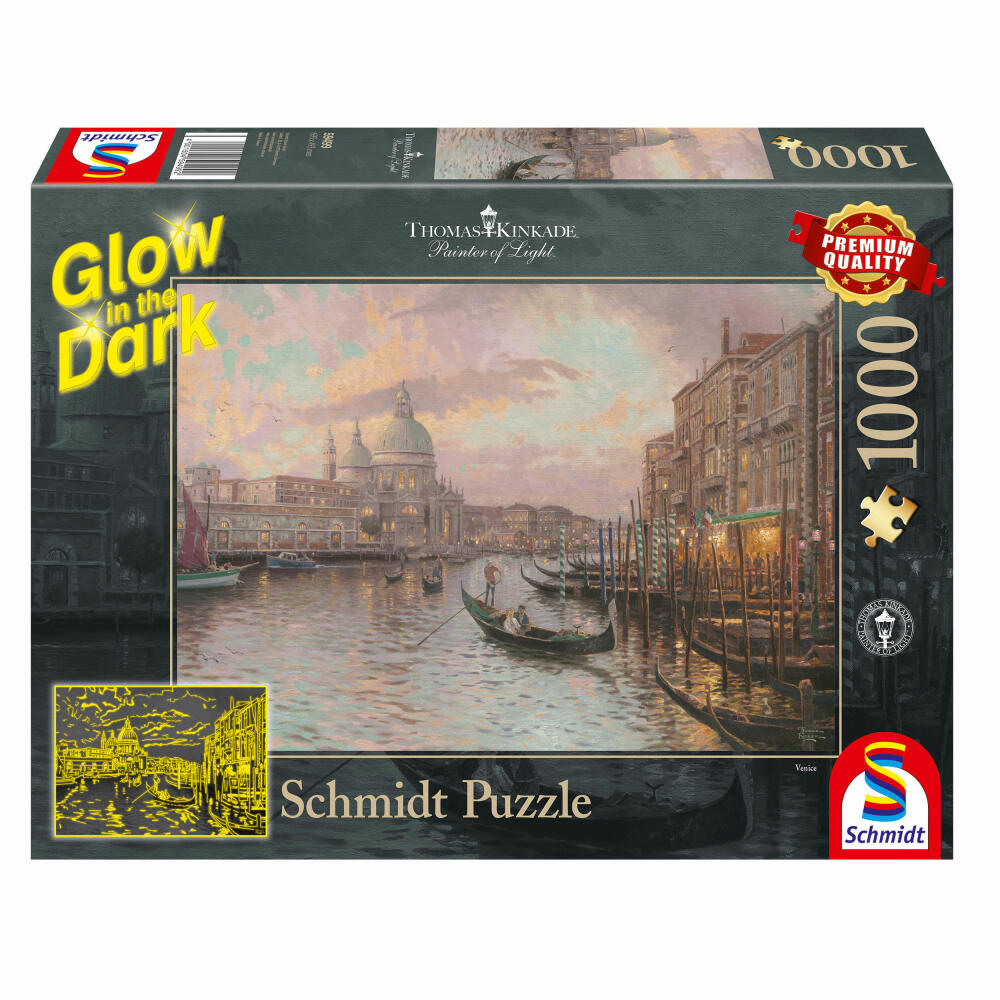 Schmidt Spiele Thomas Kinkade In den Straßen Von Venedig Glow In The Dark, 1000 Teile, Erwachsenenpuzzle, Puzzle, Steckpuzzle, 59499