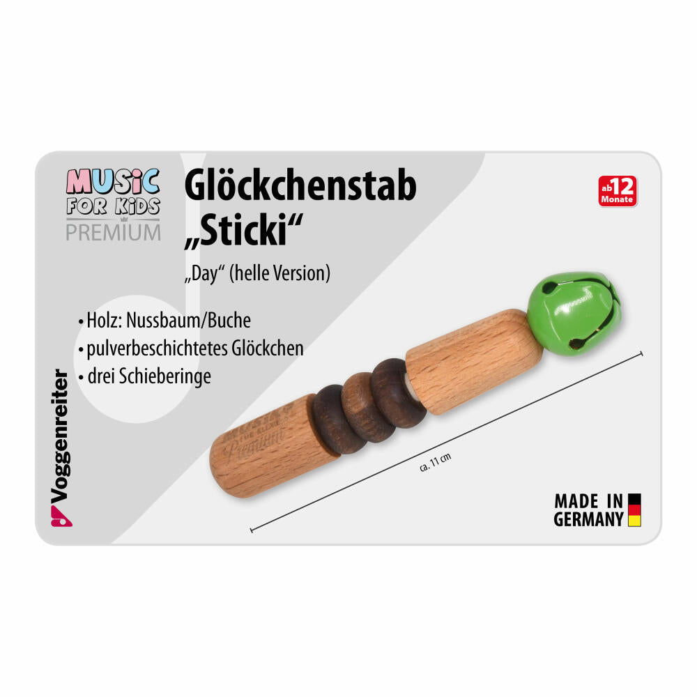 Voggenreiter Music For Kids Premium Glöckchen-Stab Sticki Day, Rassel, Klangspielzeug, Holzklangspielzeug, 1047