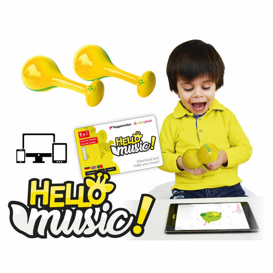 Voggenreiter Hello Music Maracas-Set, 3-tlg., Rassel, Handrassel, Klangspielzeug, mit App, 1151