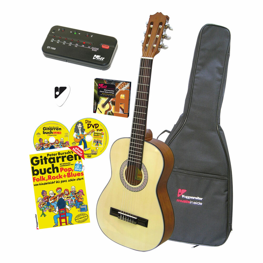 Voggenreiter Akustikgitarren Set, 7-tlg., Akustikgitarre 4/4, Gitarrenständer GS-100, Gitarre, Gitarrenhalter